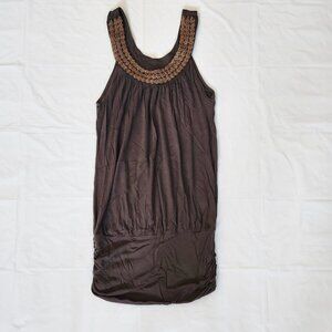 Papaya Green Tunic Dress w/ Gold Beaded Neckline, Med
